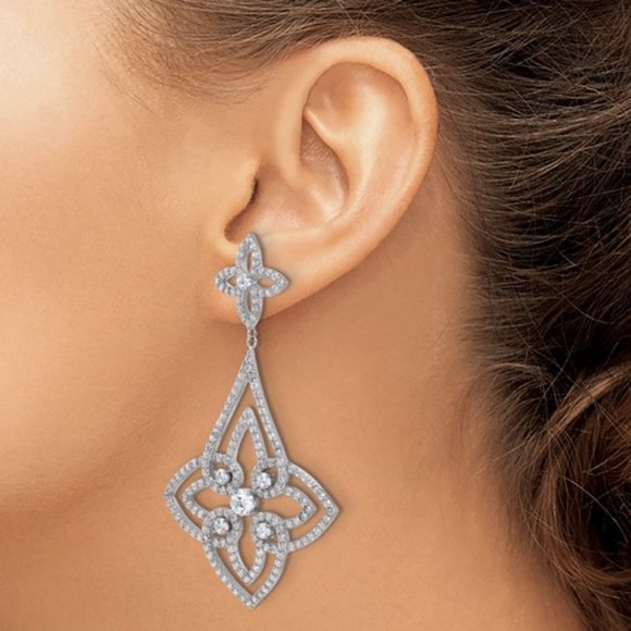 925 Sterling Silver Rhodium-plated Chandelier Design Brilliant-cut CZ Earrings - Picture 2 of 8
